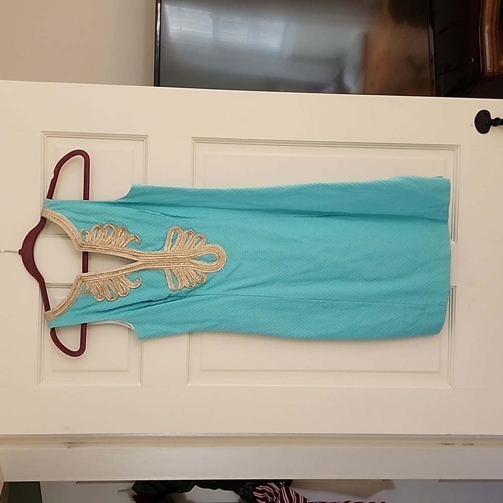 Lilly Pulitzer Aqua and Gold Dress Size 0